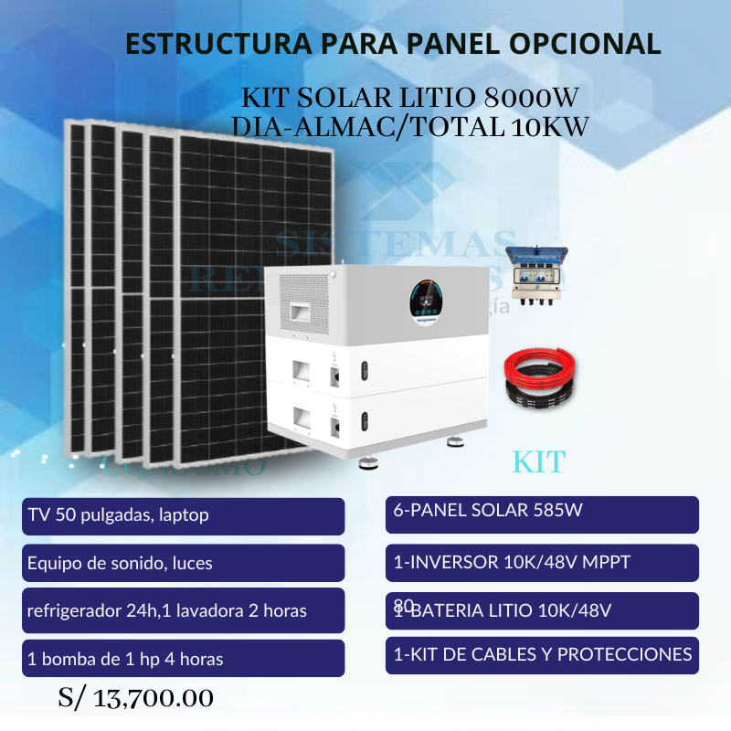 KIT SOLAR LITIO 8000W DIA-ALMAC/TOTAL 10KW