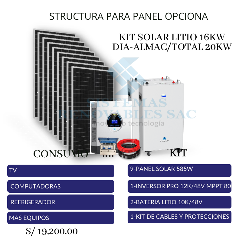 KIT SOLAR LITIO 16KW DIA-ALMAC/TOTAL 20KW