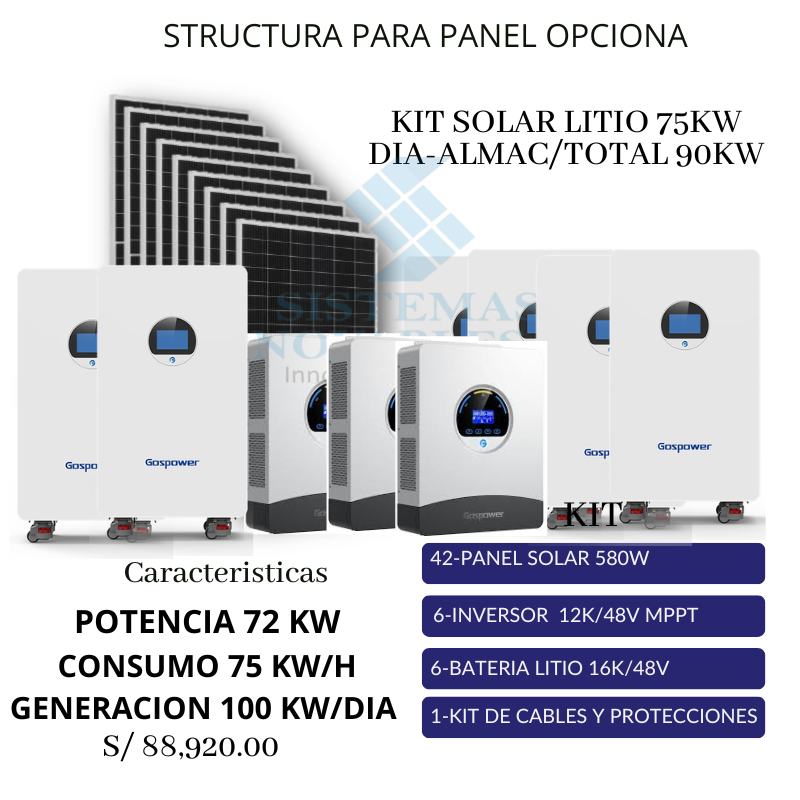 KIT SOLAR LITIO 75KW DIA-ALMAC/TOTAL 90KW